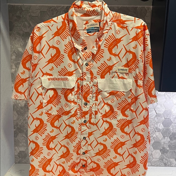 Chemise Magellan Whataburger – Homme – Taille L – Orange/Blanc – Pêche